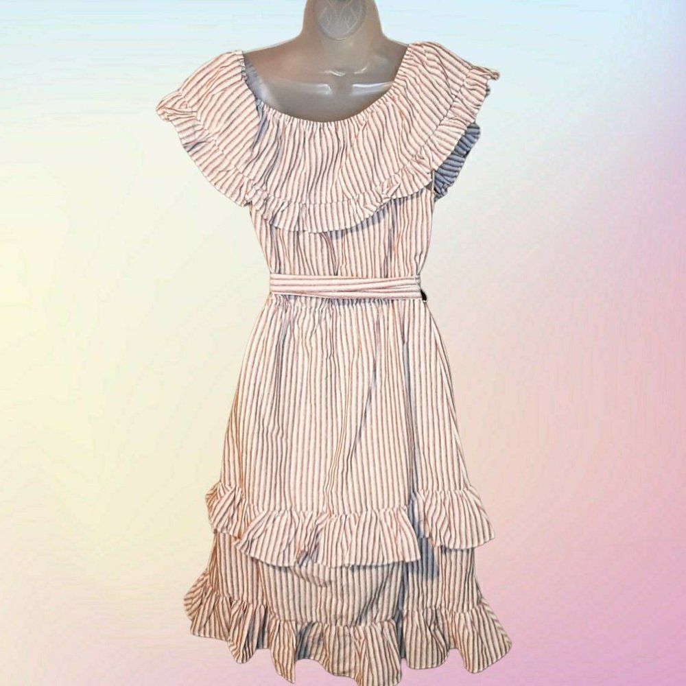 Essue Red/White Striped Ruffle Dress sz SSize Small - Picture 3 of 5